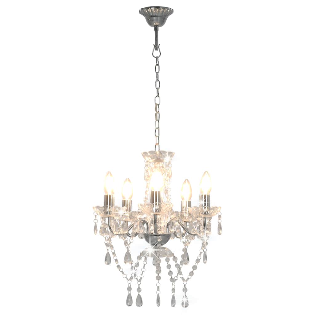 281601 vidaXL Chandelier with Crystal Beads Silver Round 5 x E14