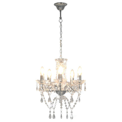 281601 vidaXL Chandelier with Crystal Beads Silver Round 5 x E14