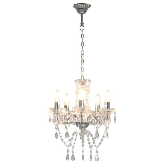 281601 vidaXL Chandelier with Crystal Beads Silver Round 5 x E14
