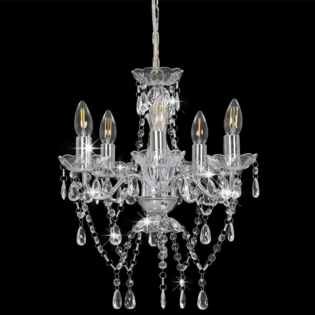 281601 vidaXL Chandelier with Crystal Beads Silver Round 5 x E14