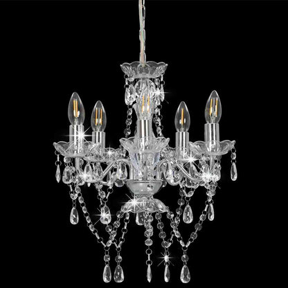 281601 vidaXL Chandelier with Crystal Beads Silver Round 5 x E14
