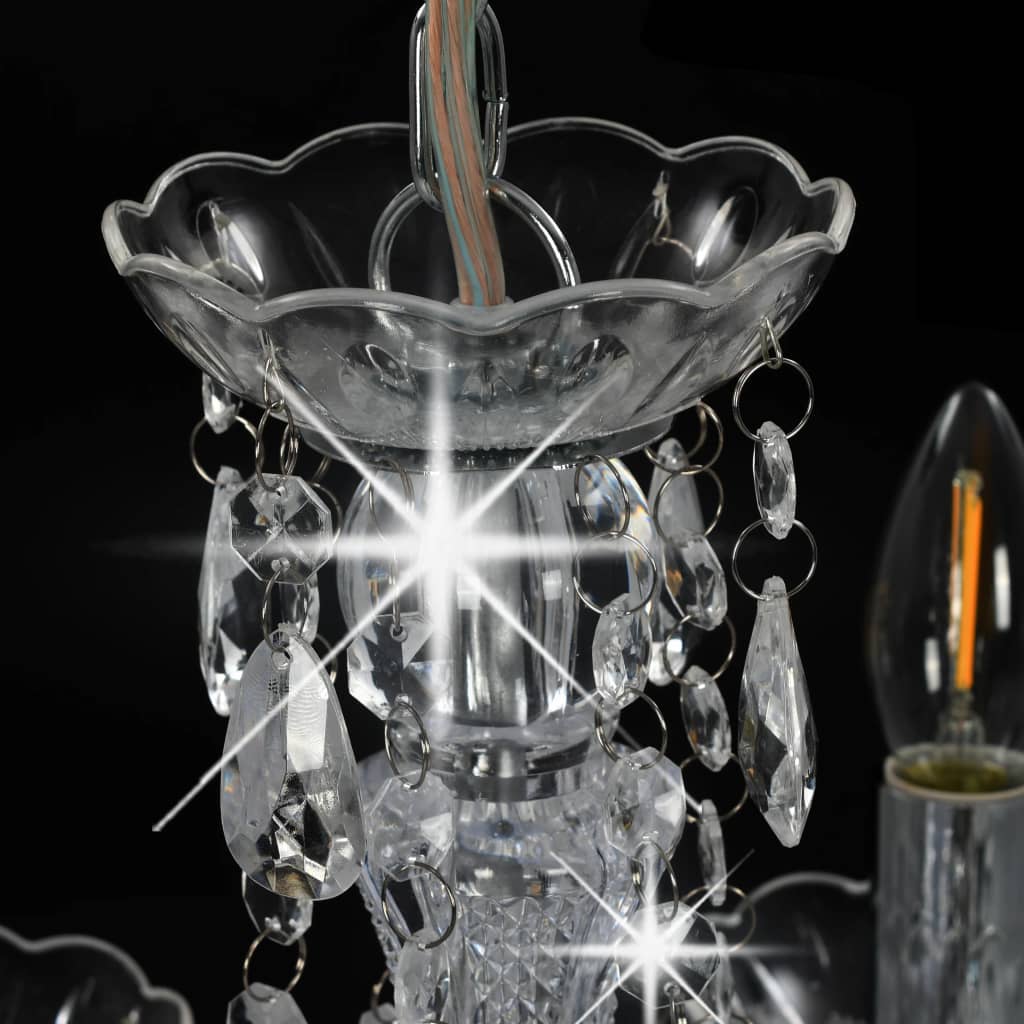 281601 vidaXL Chandelier with Crystal Beads Silver Round 5 x E14