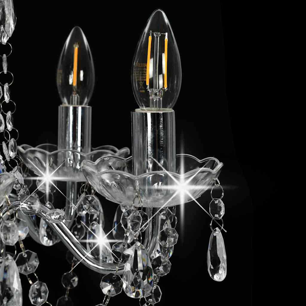 281601 vidaXL Chandelier with Crystal Beads Silver Round 5 x E14