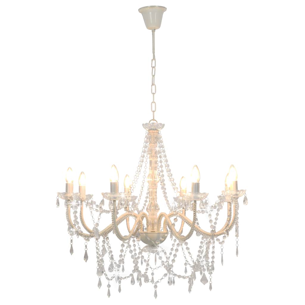 Chandelier with Beads White 8 x E14 Bulbs
