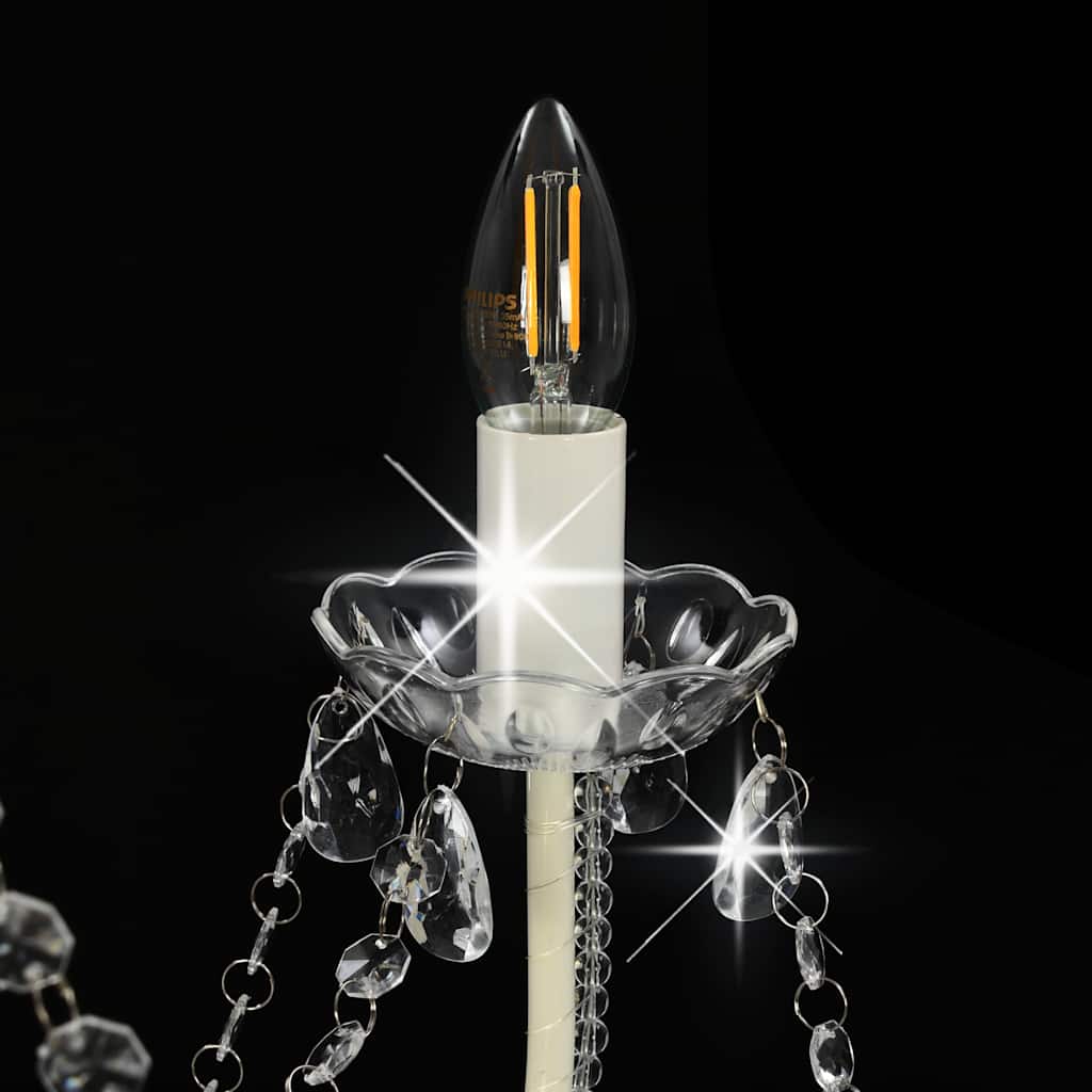 Chandelier with Beads White 8 x E14 Bulbs