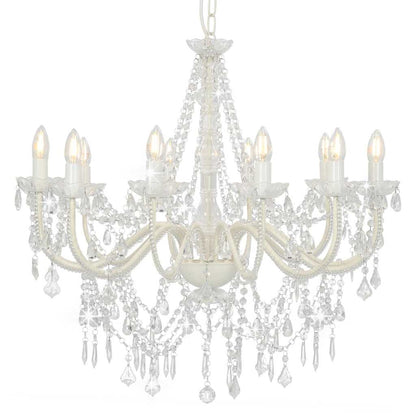 Chandelier with Beads White 12 x E14 Bulbs
