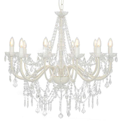 Chandelier with Beads White 12 x E14 Bulbs