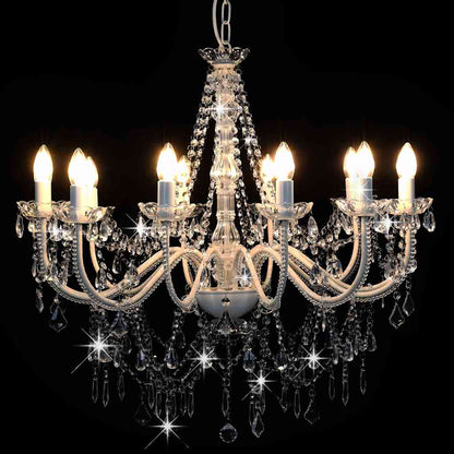 Chandelier with Beads White 12 x E14 Bulbs
