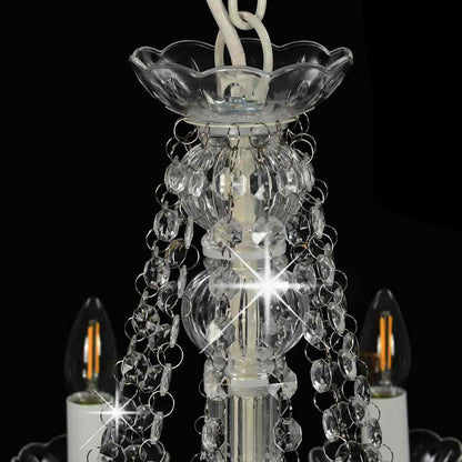 Chandelier with Beads White 12 x E14 Bulbs