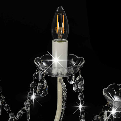 Chandelier with Beads White 12 x E14 Bulbs