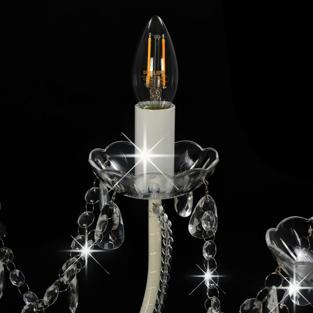 Chandelier with Beads White 12 x E14 Bulbs
