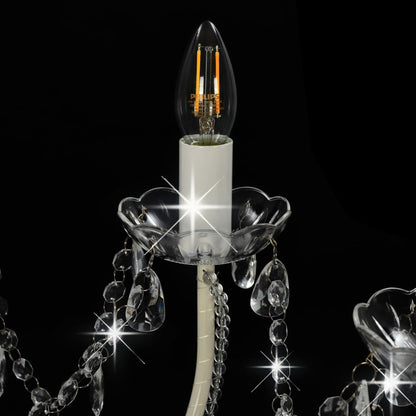 Chandelier with Beads White 12 x E14 Bulbs