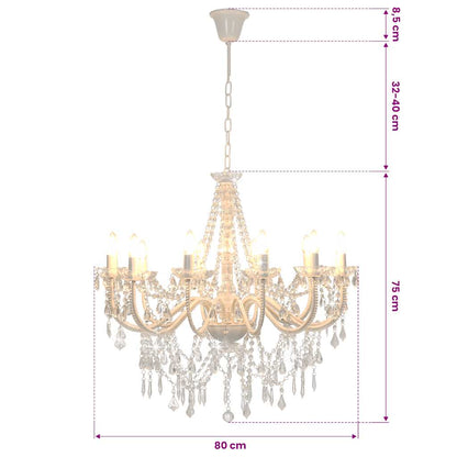 Chandelier with Beads White 12 x E14 Bulbs