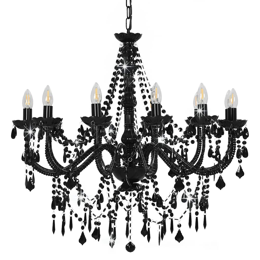 Chandelier with Beads Black 12 x E14 Bulbs