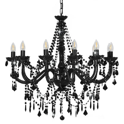 Chandelier with Beads Black 12 x E14 Bulbs