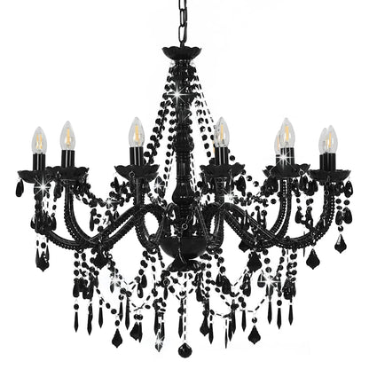 Chandelier with Beads Black 12 x E14 Bulbs
