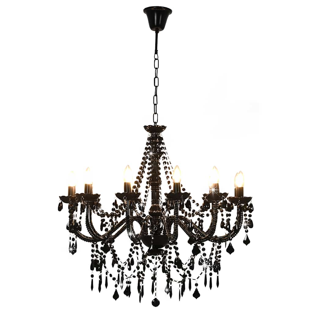 Chandelier with Beads Black 12 x E14 Bulbs