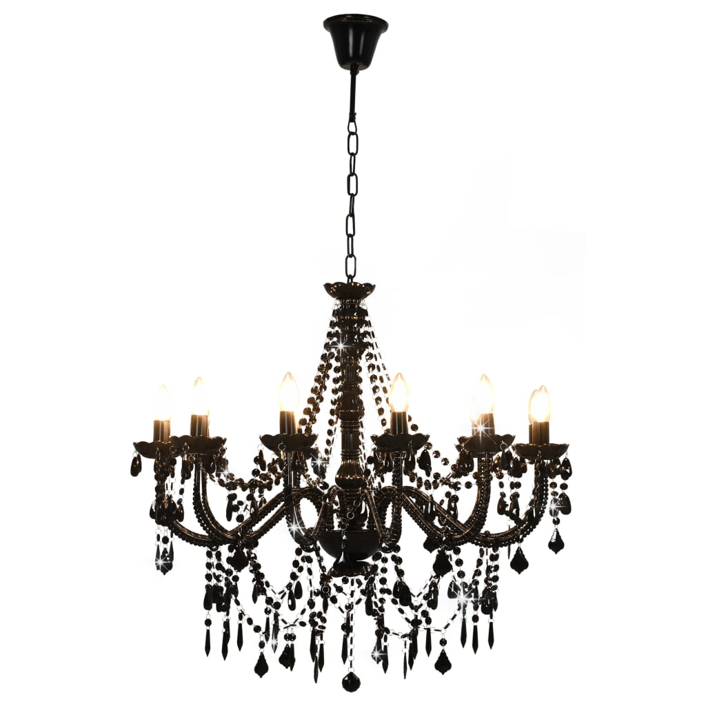 Chandelier with Beads Black 12 x E14 Bulbs