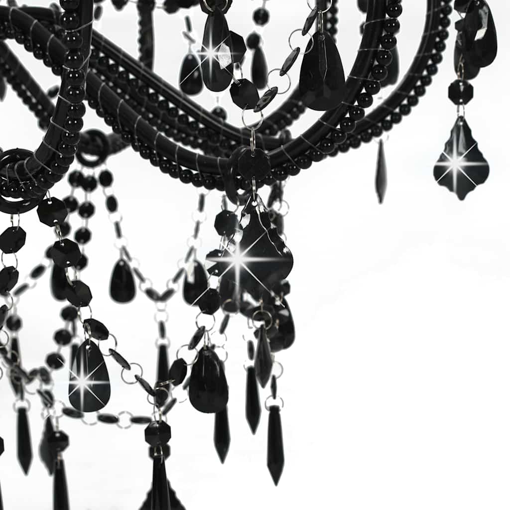 Chandelier with Beads Black 12 x E14 Bulbs