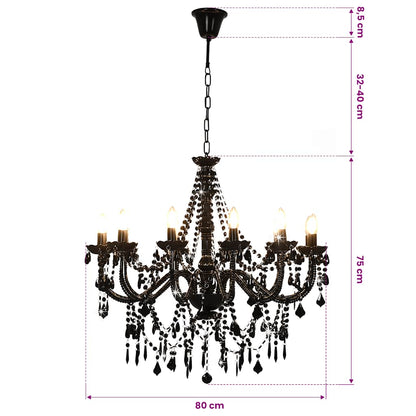 Chandelier with Beads Black 12 x E14 Bulbs