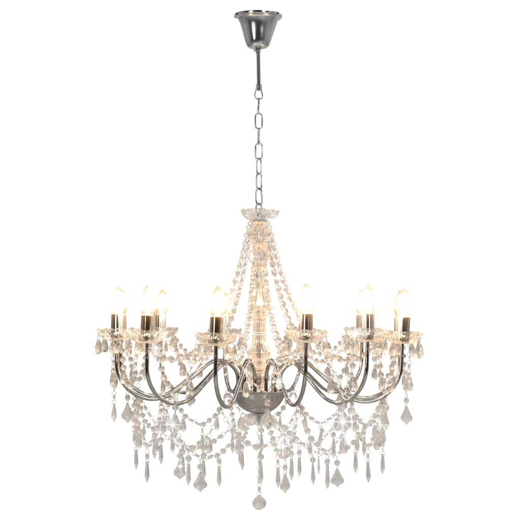 Chandelier with Beads Silver 12 x E14 Bulbs