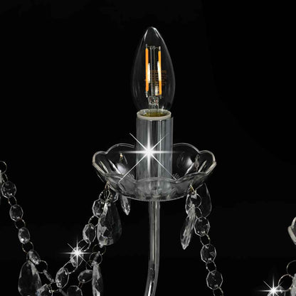 Chandelier with Beads Silver 12 x E14 Bulbs