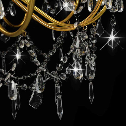 Chandelier with Beads Golden 12 x E14 Bulbs