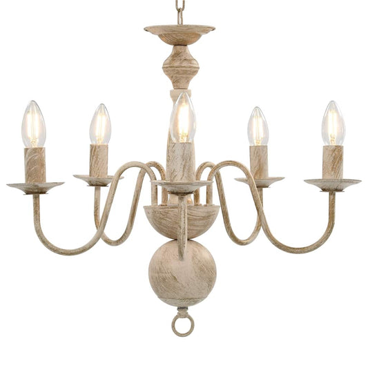 281614 vidaXL Chandelier Antique White 5 x E14 Bulbs