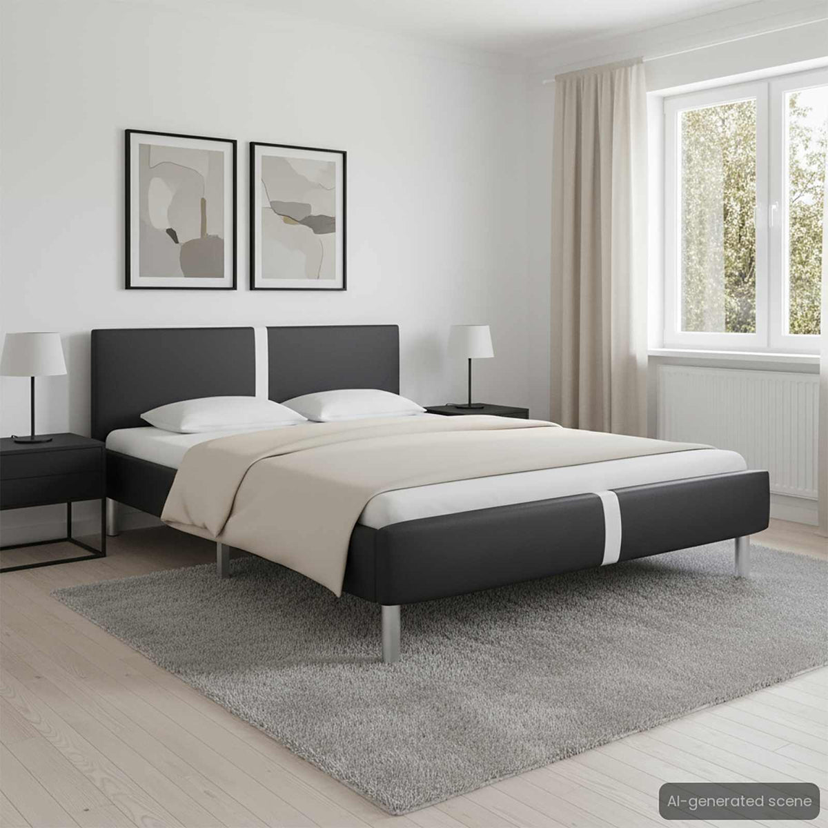 Bed Frame without Mattress Black Faux Leather 135x190 cm