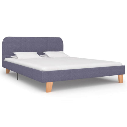 Bed Frame | Light Grey | Iron, Solid Wood, MDF, Polyester | Double