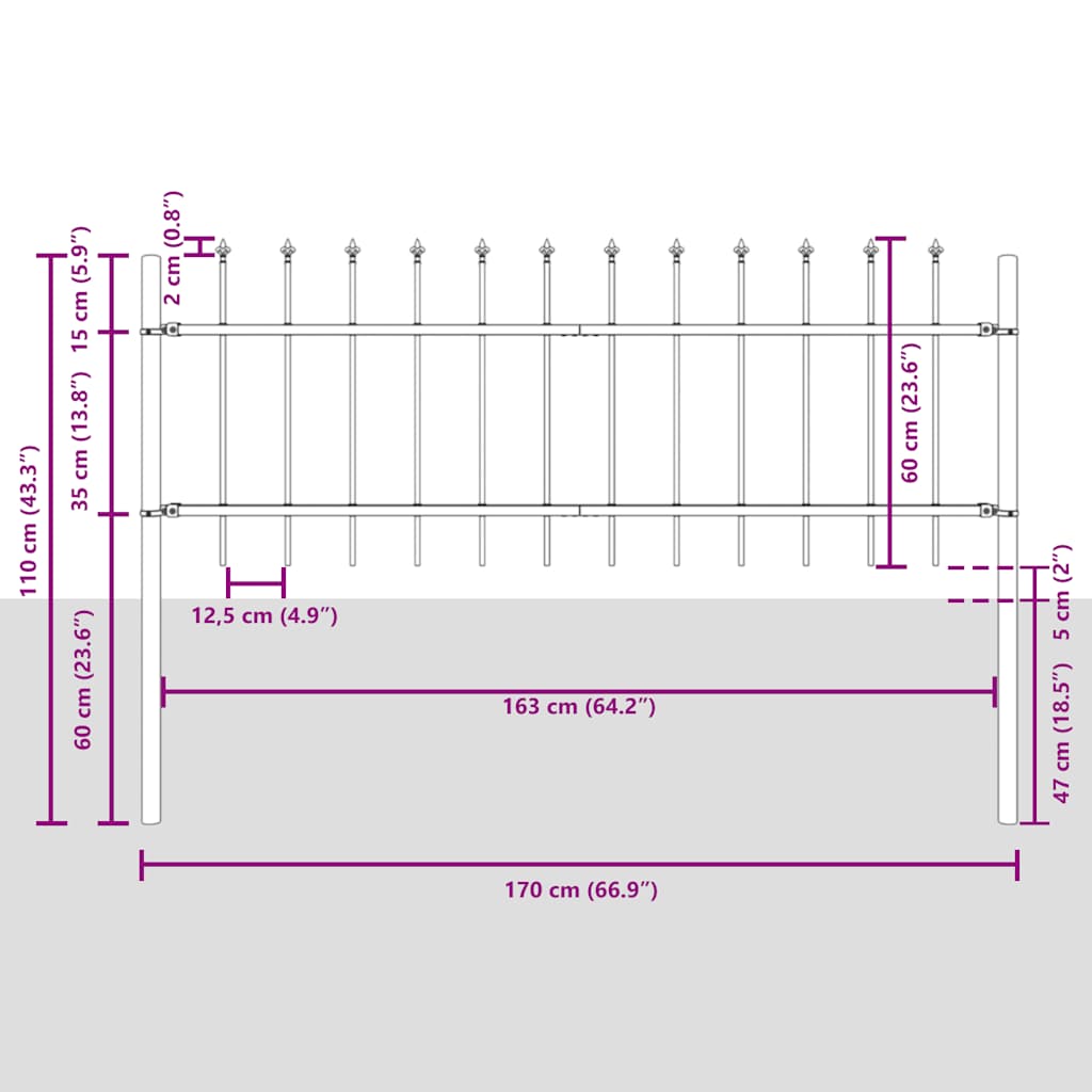 Garden Fence Woerden with Spear Top Steel 181x60 cm Black