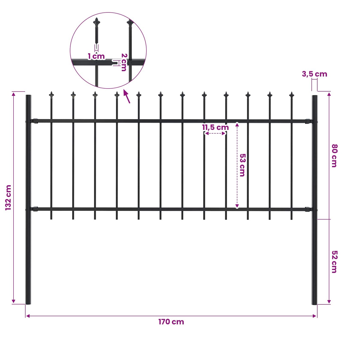 Garden Fence "Woerden" with Spear Top Steel 170x80 cm Black