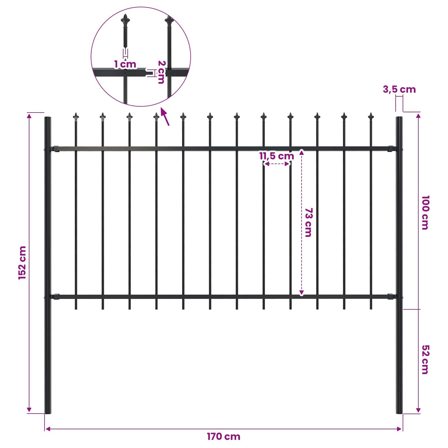 Garden Fence "Woerden" with Spear Top Steel 170x100 cm Black