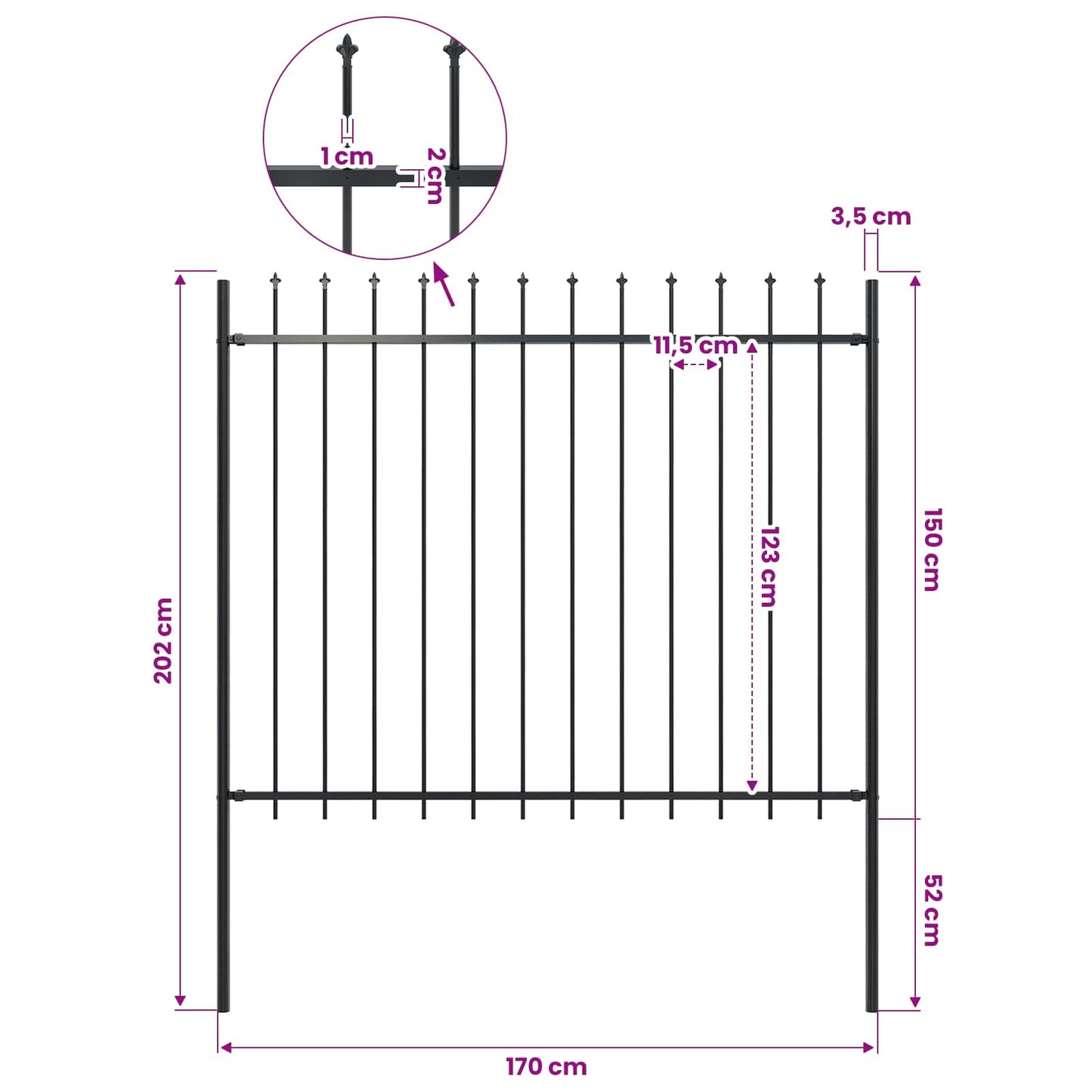 Garden Fence "Woerden" with Spear Top Steel 170x150 cm Black