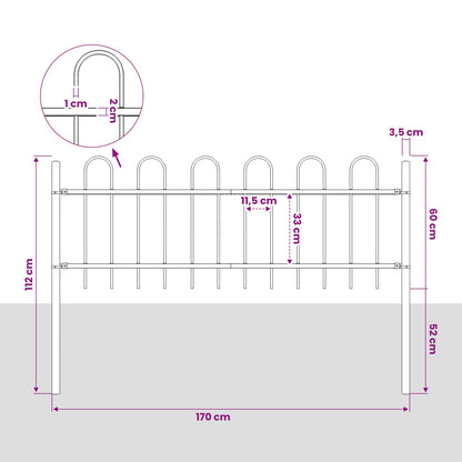 Garden Fence "Boxtel" with Hoop Top Steel 170x60 cm Black
