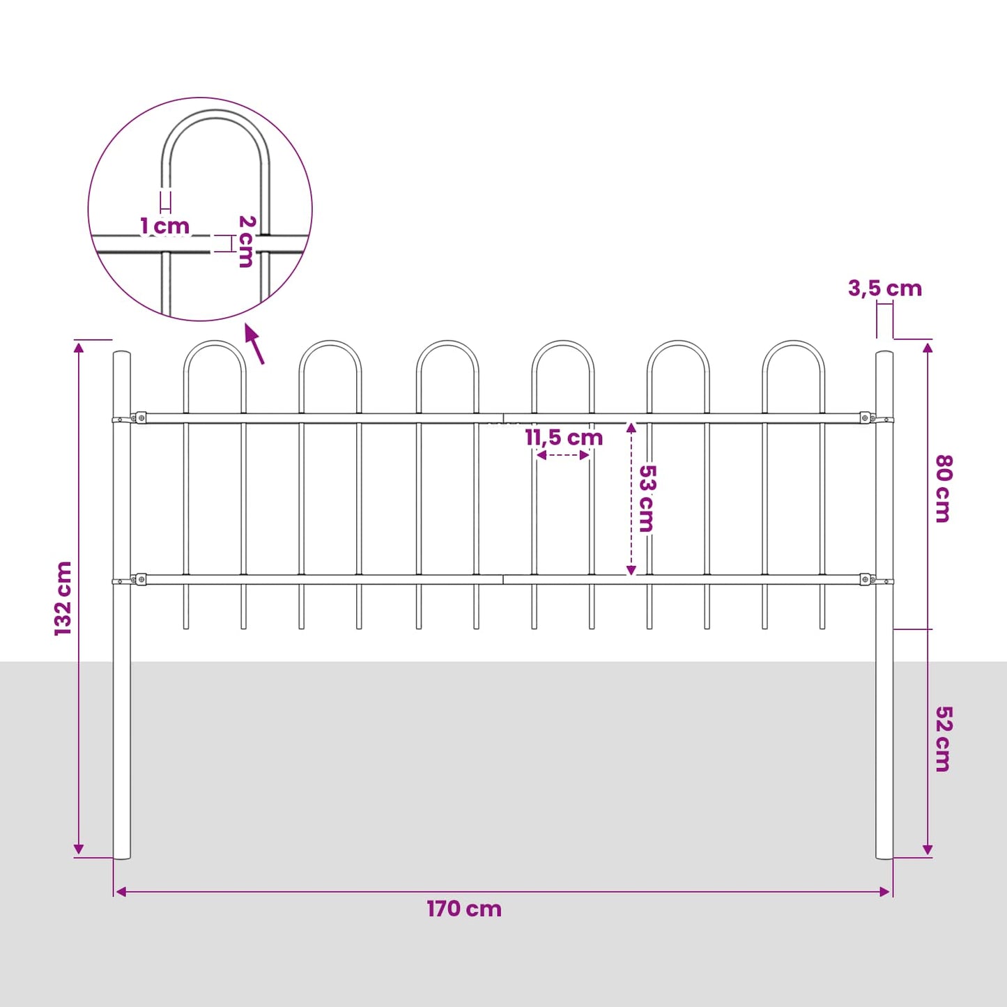 Garden Fence "Boxtel" with Hoop Top Steel 170x80 cm Black