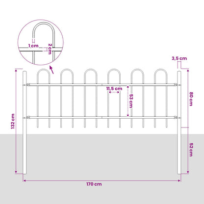 Garden Fence "Boxtel" with Hoop Top Steel 170x80 cm Black