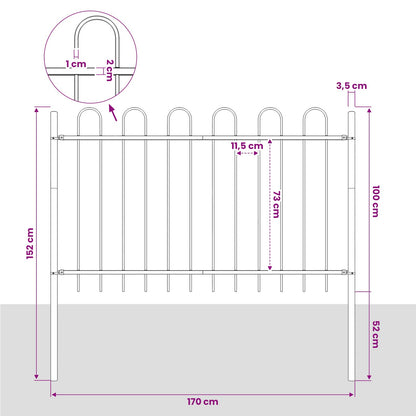 Garden Fence "Boxtel" with Hoop Top Steel 170x100 cm Black