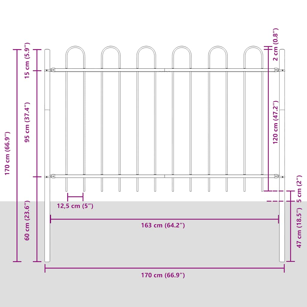 Garden Fence BOXTEL with Hoop Top Steel 181x120 cm Black