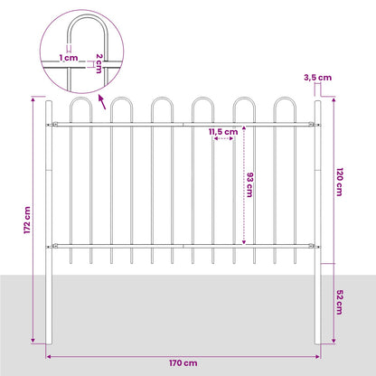 Garden Fence "Boxtel" with Hoop Top Steel 170x120 cm Black