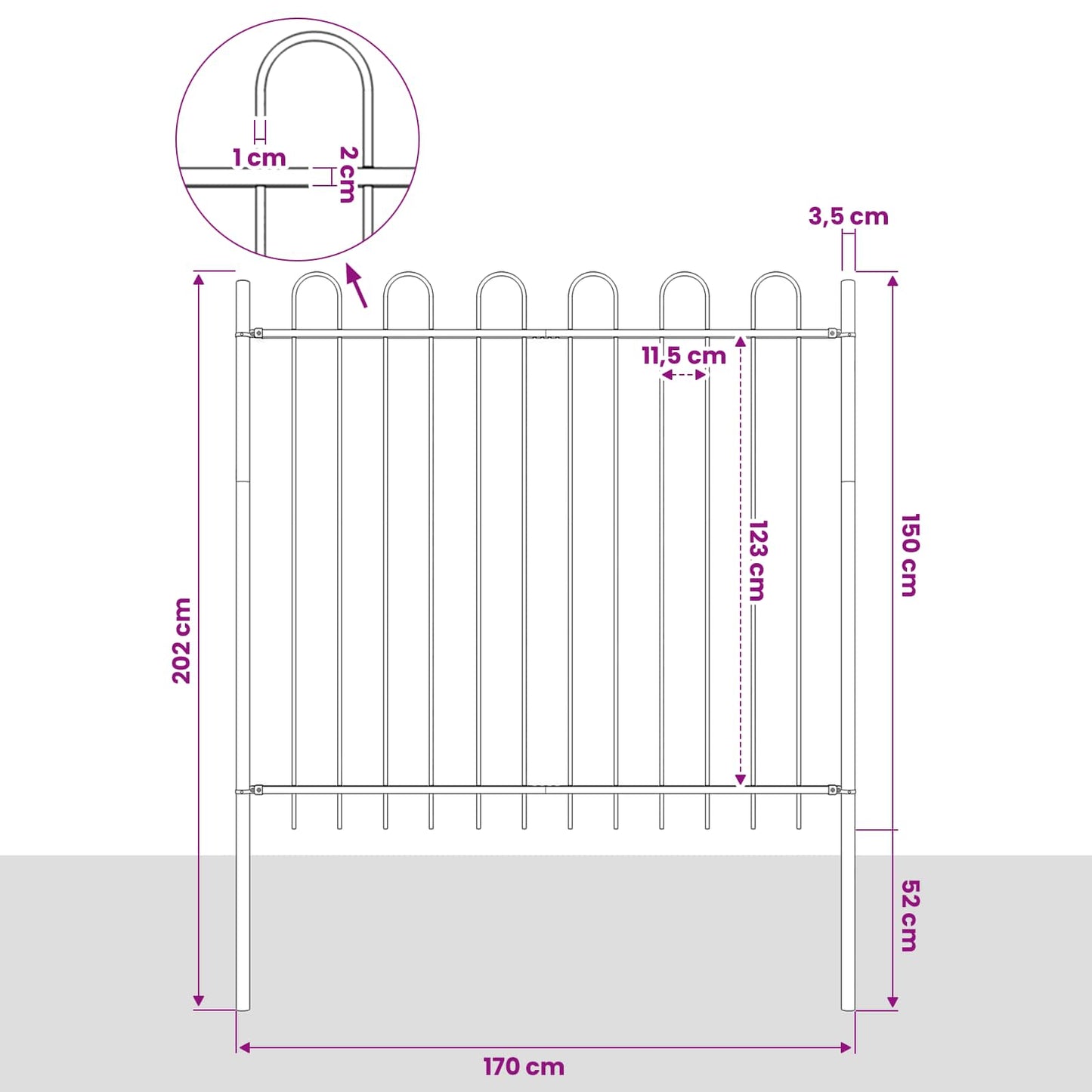 Garden Fence "Boxtel" with Hoop Top Steel 170x150 cm Black