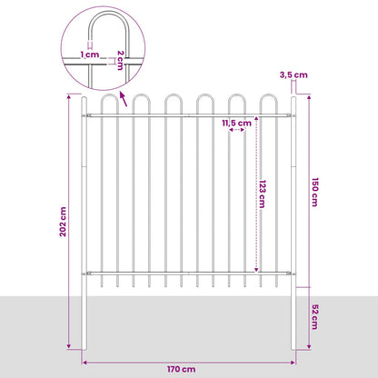 Garden Fence "Boxtel" with Hoop Top Steel 170x150 cm Black