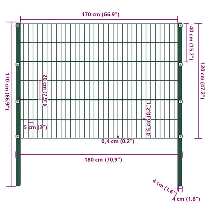 Fence Panel with Posts Iron 176.5x120 cm Green
