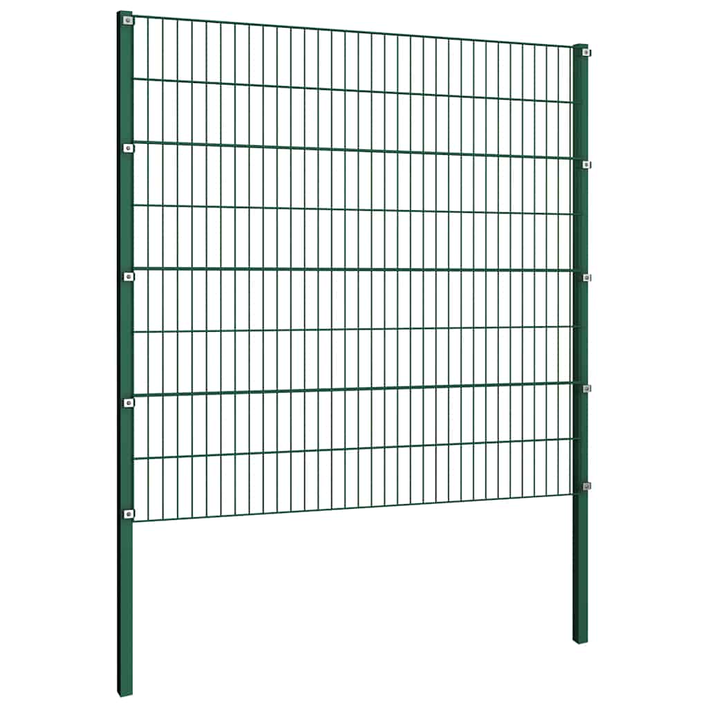 Fence Panel with Posts Iron 176.5x160 cm Green