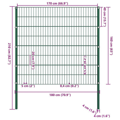 Fence Panel with Posts Iron 176.5x160 cm Green