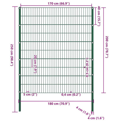 Fence Panel with Posts Iron 176.5x200 cm Green