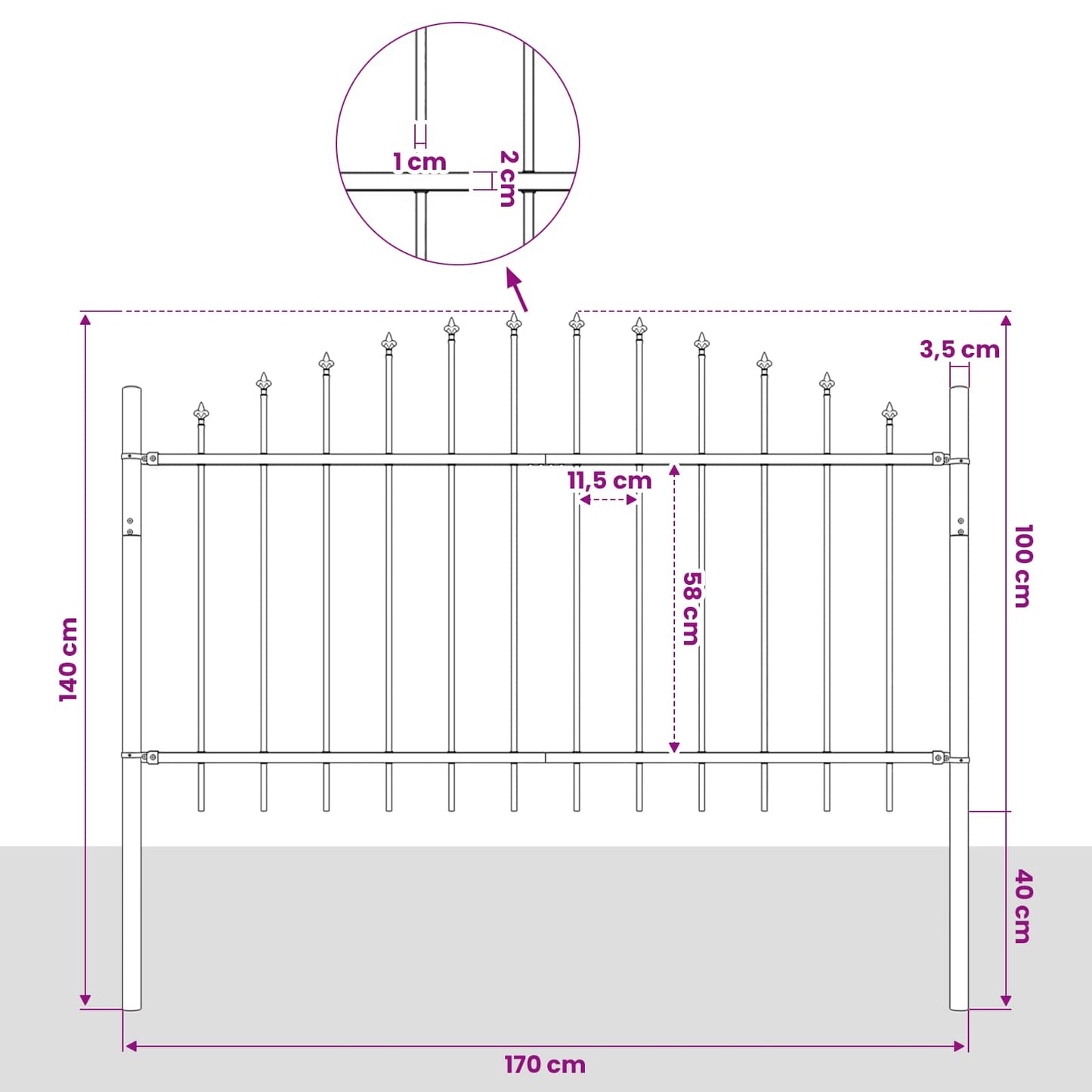 Garden Fence "Woerden" with Spear Top Steel 170x100 cm Black