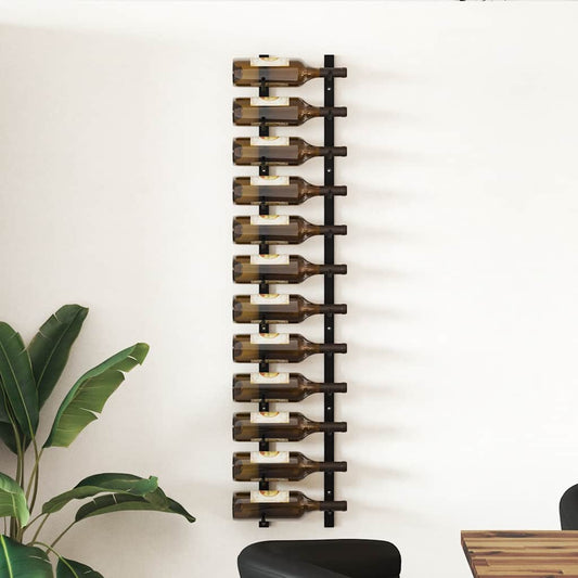 Wall Mounted Wine Rack for 12 Bottles Black Iron