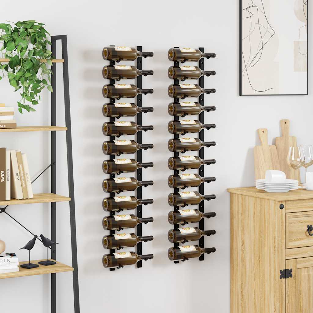 Wall Mounted Wine Racks for 12 Bottles 2 pcs Black Iron