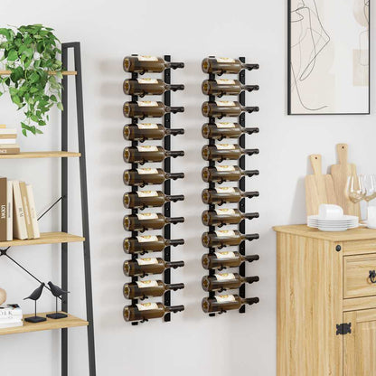 Wall Mounted Wine Racks for 12 Bottles 2 pcs Black Iron